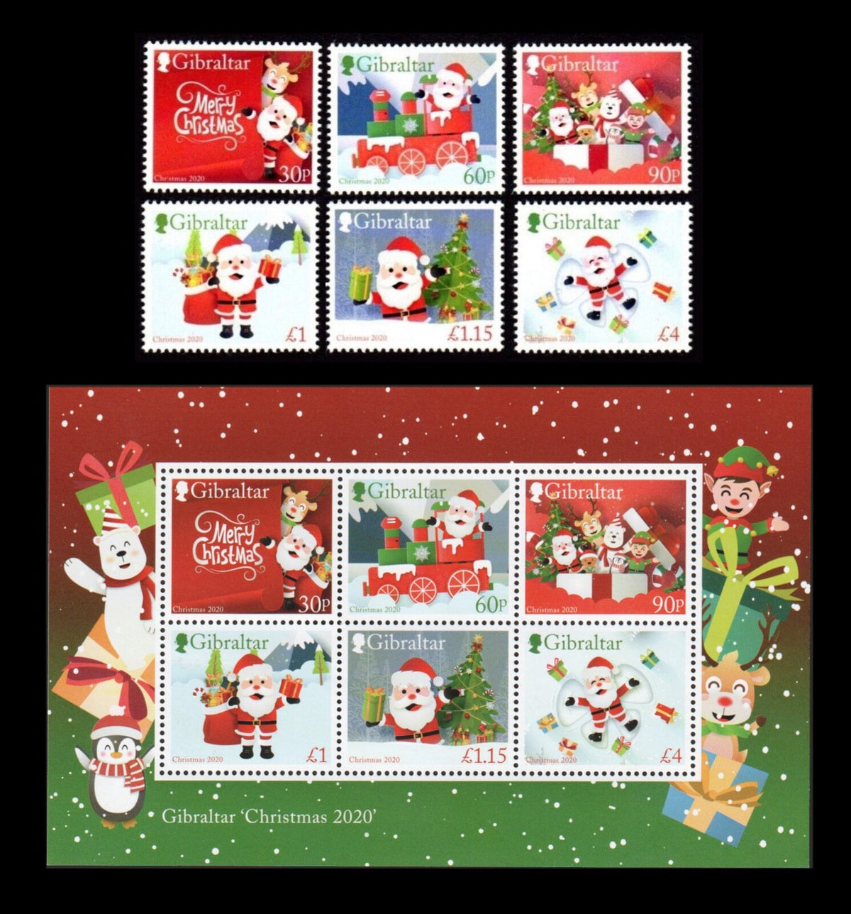 2020 Gibraltar - Christmas : Set of 6 + Mini Sheet - UMM / MNH