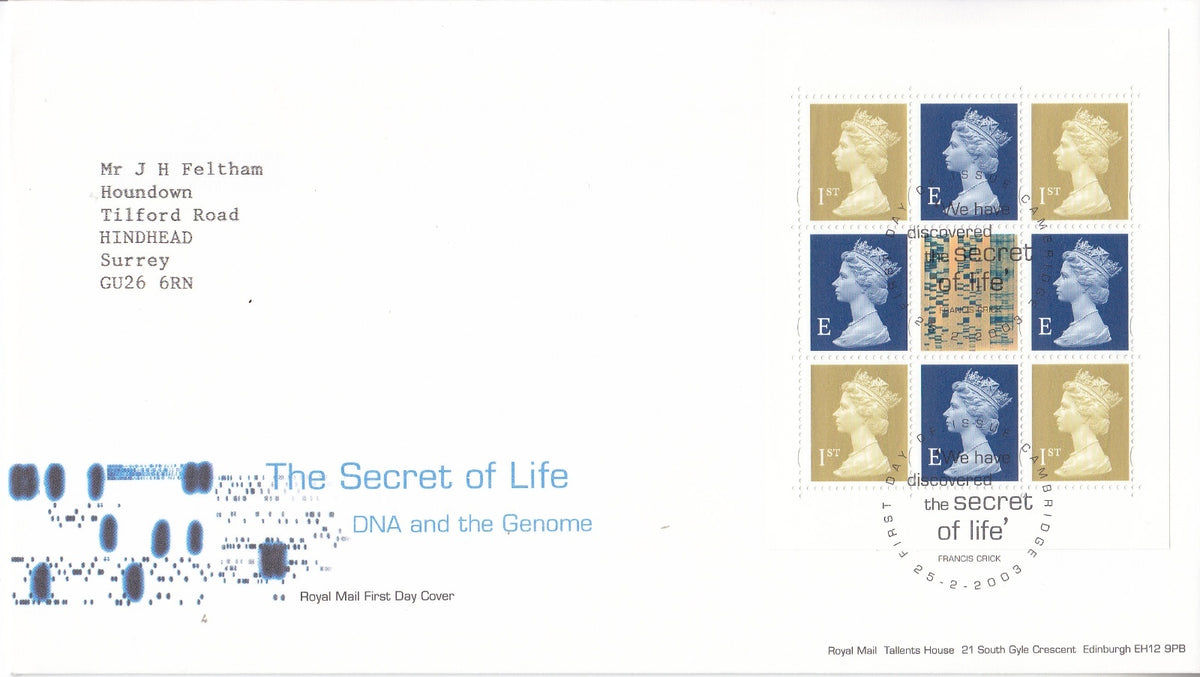GB 2003 The Secret of Life Prestige Booklet Pane FDC
