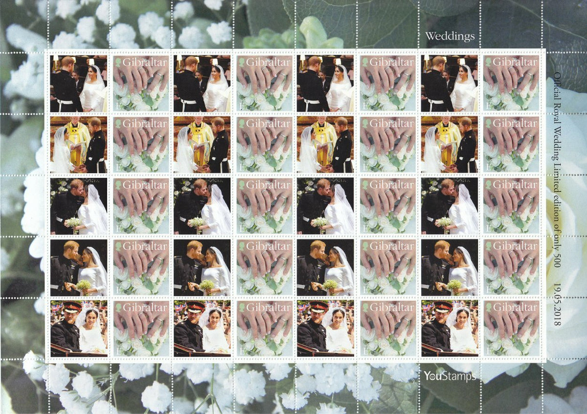 2018 Gibraltar - YouStamps©  Stamp Sheet - Royal Wedding - 20 x E Value