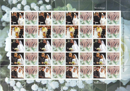 2018 Gibraltar - YouStamps©  Stamp Sheet - Royal Wedding - 20 x E Value
