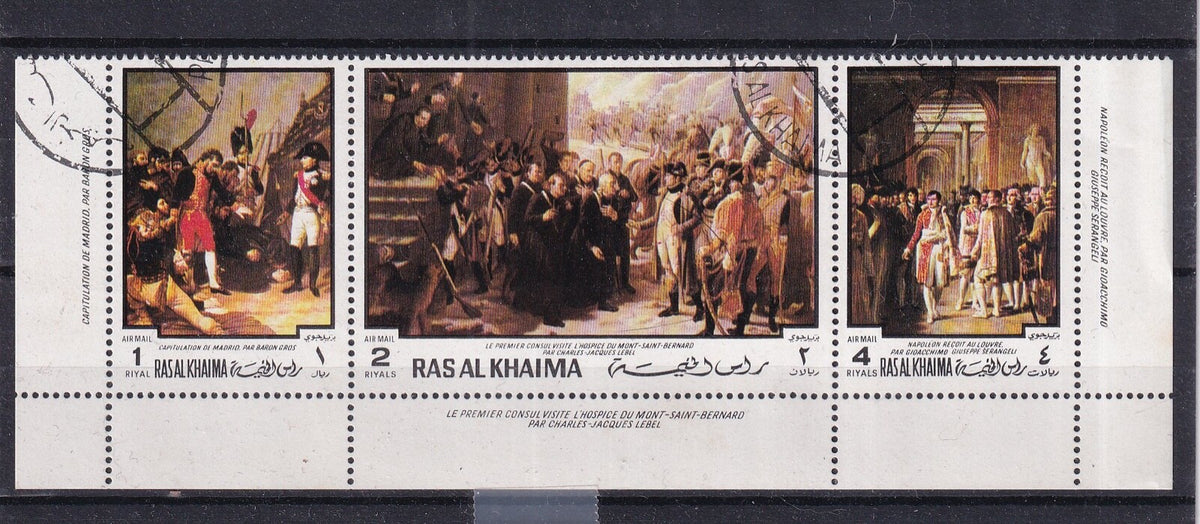 Ras Al Khaimah 1970 -  History of France - Mi-455, 459, 467 - Strip of 3 CTO
