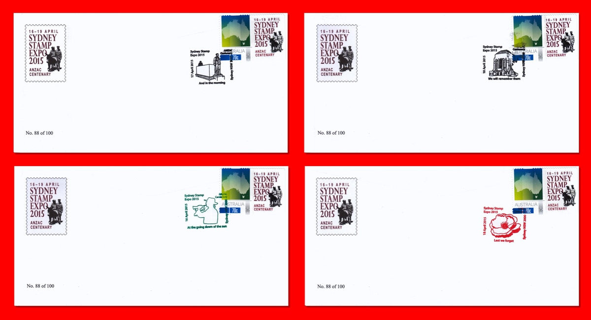 Australia 2015 - Sydney Stamp Expo set of 4 P-Stamp Covers with SHS - Limited Ed