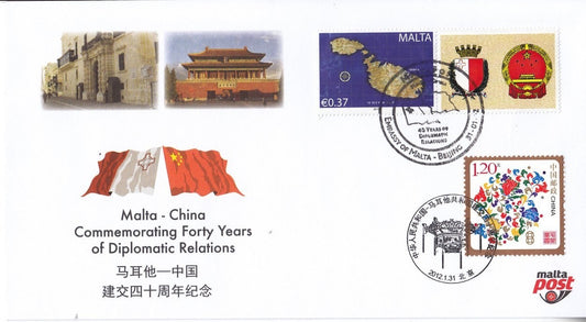 Malta 2012 - Personalised Commemorative FDC - Malta-China 40 years