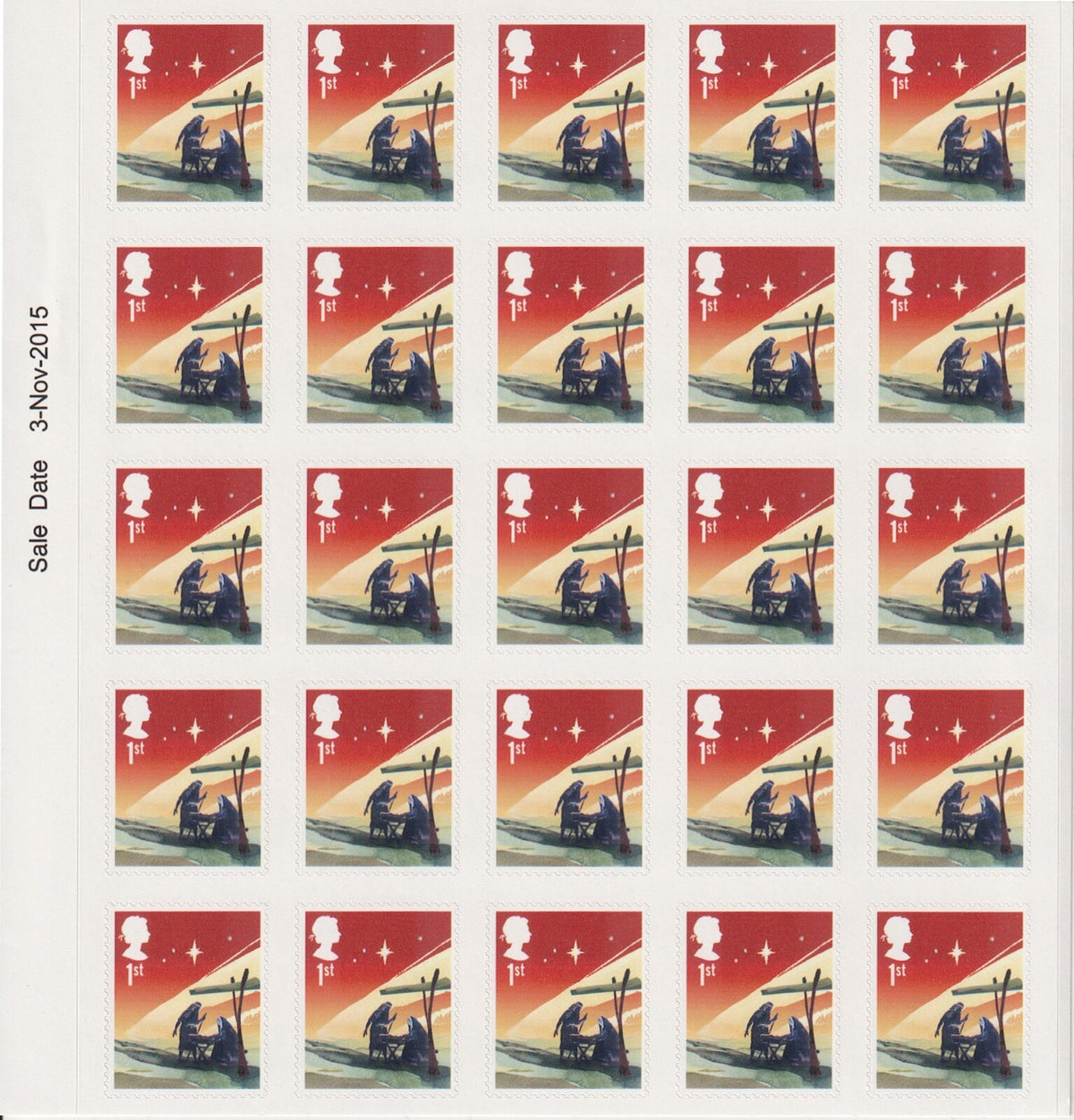 GB - Royal Mail 2015 Staff Christmas Card with 50 x 1st Xmas - Matrix Intact