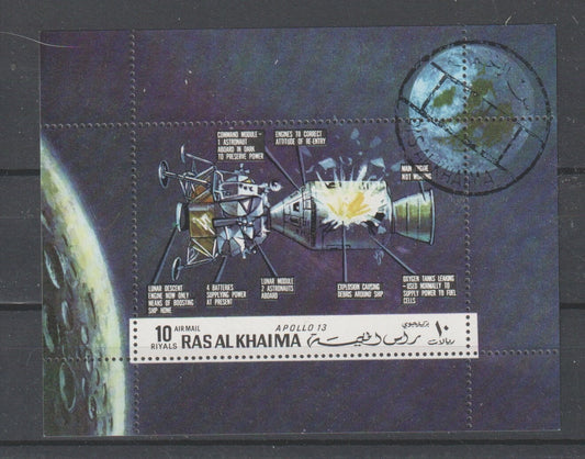 1970 Ras Al Khaimah -  Space Research - Apollo 12 S/Sheet - Mi-Block B 95 A CTO