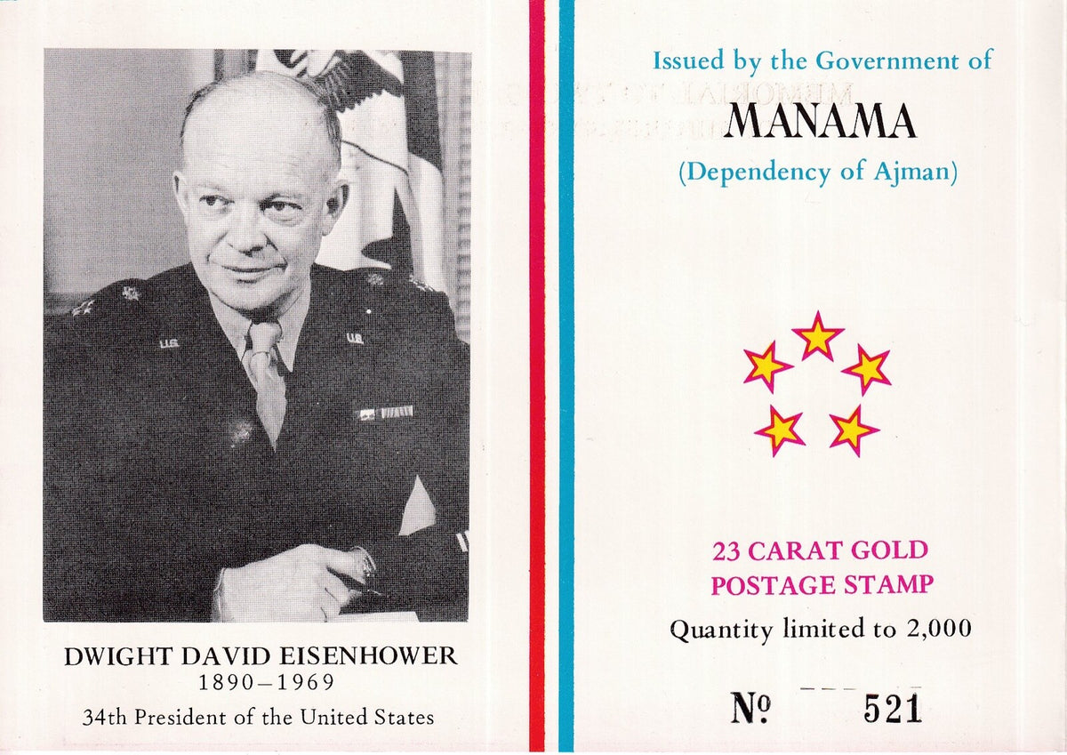 1970 Manama - Eisenhower/Kennedy Memorial - Gold Foil SHEET - Mi-BLOCK 54 - MNH