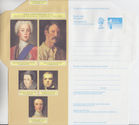 GB 1989 -  Scottish National Portrait Gallery Aerogramme (1st) - H&G Ref: FG-123