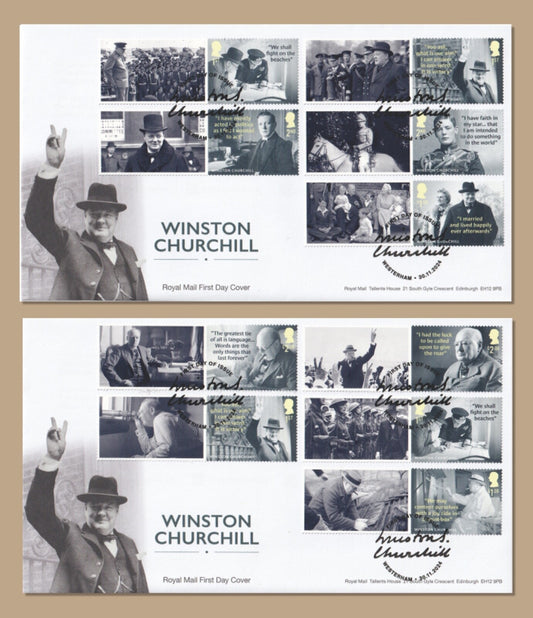 GB 2024  Winston Churchill  Smilers / Collector Sheet - FDC x 2 - Westerham SHS