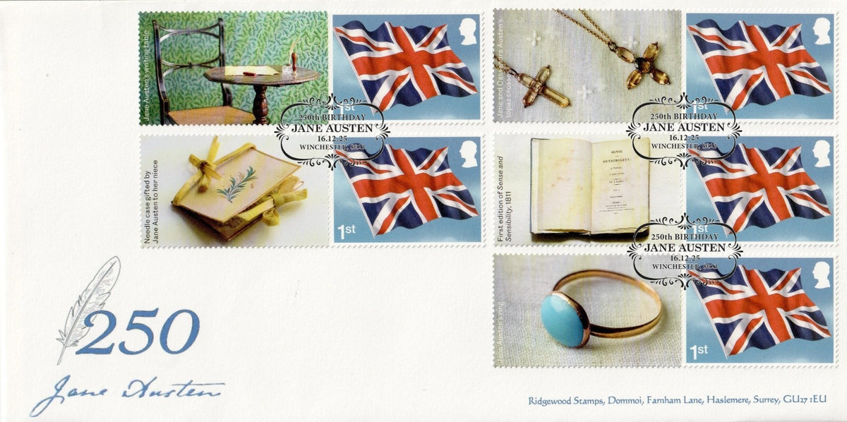 GB 2025 - Jane Austen 250th Anniv - Smilers/Collector Sheet FDC (2) GS182/LS180