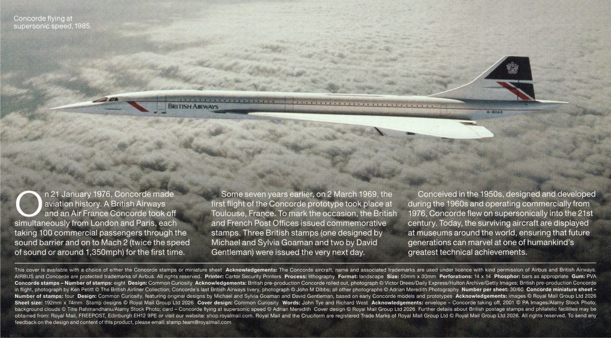 GB 2026 - Concorde @ 50  - Smilers/ Collector  Sheet FDC's (2) - Cat Ref. GS184
